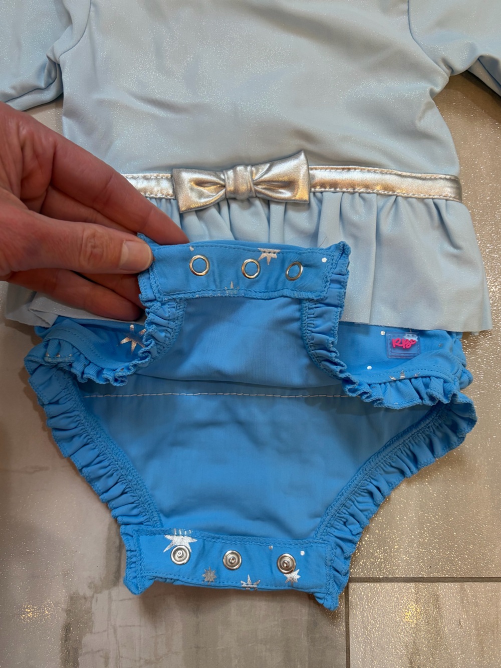 NWT RuffleButts Blue Glass Slipper Princess Long Sleeve Rash Guard Swimsuit 0-3M - Picture 7 of 14
